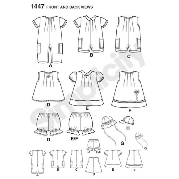 Simplicity 1447 Easy-To-Sew Pattern For Babies Romper Dresses Panties And Hats - Picture 3 of 3